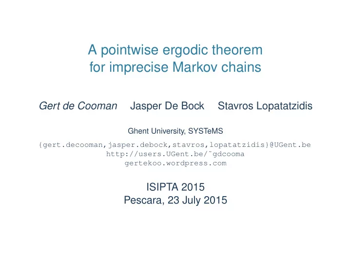 a pointwise ergodic theorem for imprecise markov chains