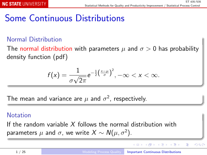 some continuous distributions