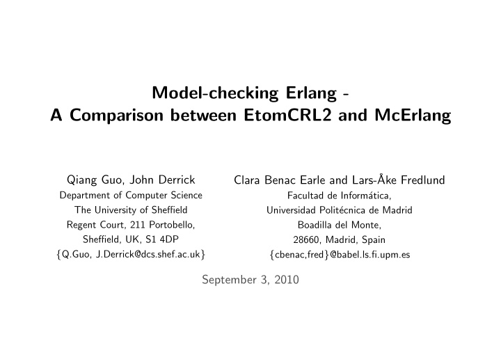 model checking erlang a comparison between etomcrl2 and