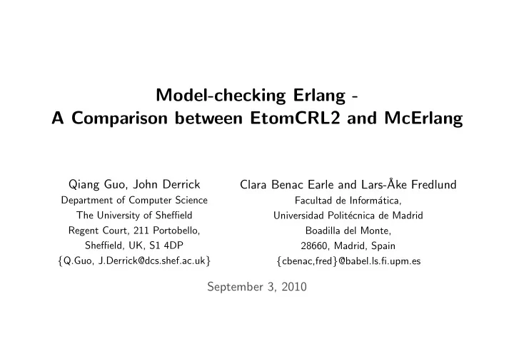 model checking erlang a comparison between etomcrl2 and