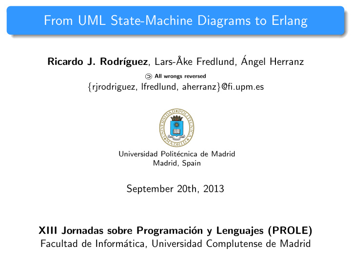 from uml state machine diagrams to erlang