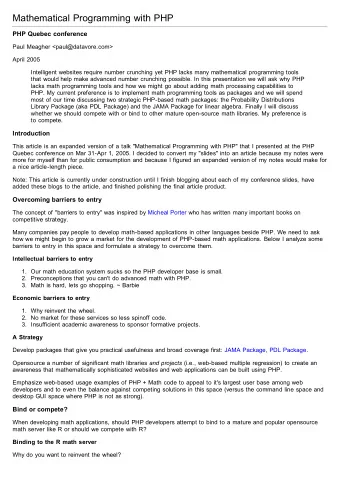 Mathematical Programming with PHP  PHP Quebec conference  Paul Meagher &lt;paul@datavore.com&gt;