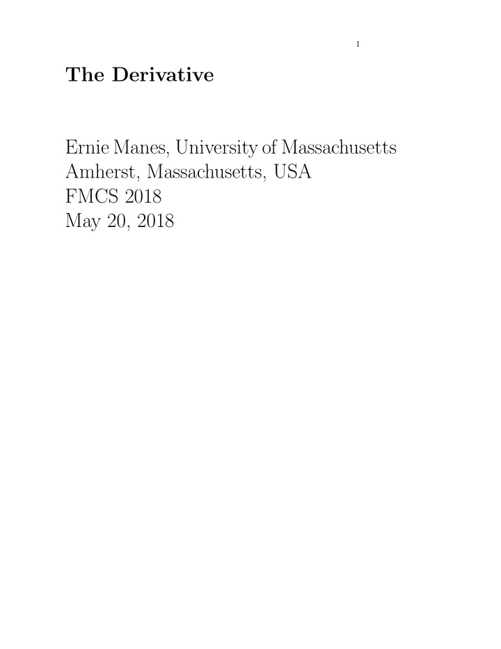 the derivative ernie manes university of massachusetts