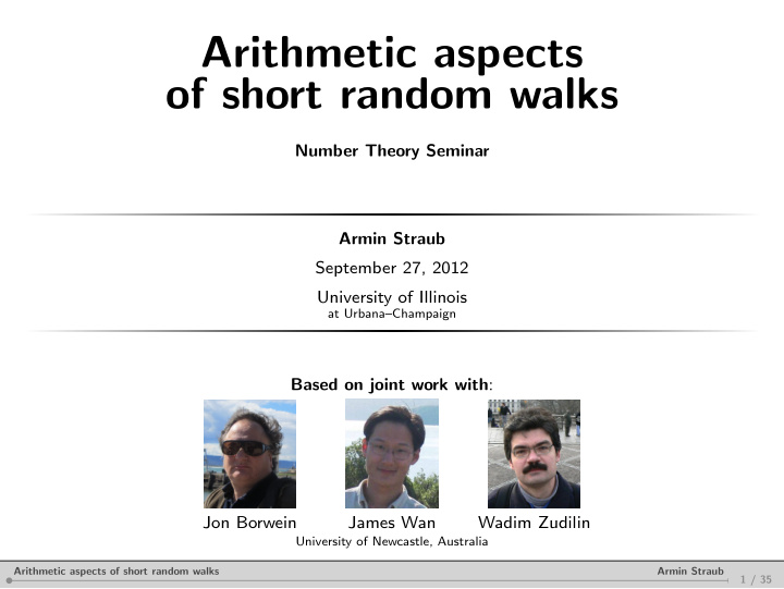 arithmetic aspects of short random walks