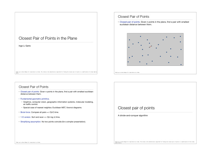 closest pair of points in the plane