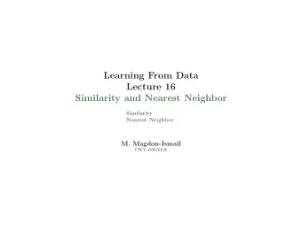 Learning From Data  Lecture 16  Similarity and Nearest Neighbor  Similarity  Nearest Neighbor  M.