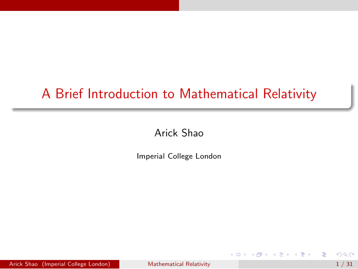 a brief introduction to mathematical relativity