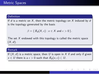 Metric Spaces  Definition If d is a metric on X , then the metric topology on X induced by d  is
